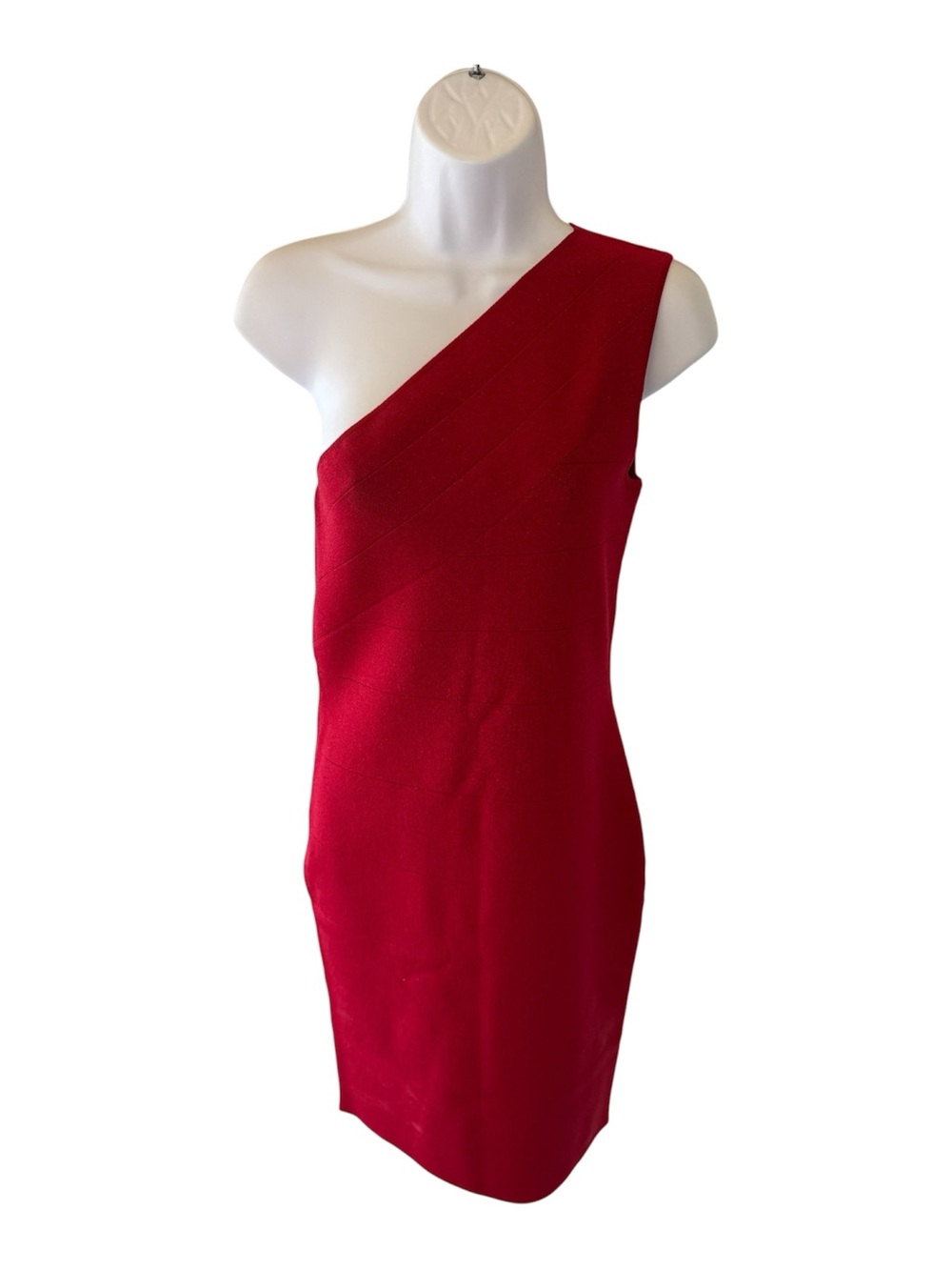NWT Laundry Shelli Segal Red Metallic One Shoulder Bodycon Cocktail Dress M